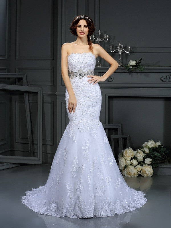 Mermaid Strapless Lace Sleeveless Wedding Dress - Chloe Dress
