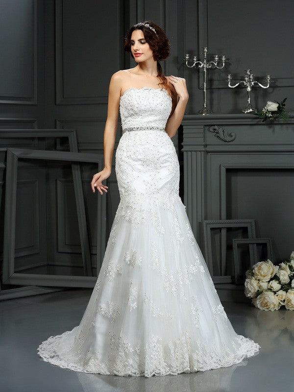 Mermaid Strapless Lace Sleeveless Wedding Dress - Chloe Dress