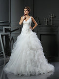 Ball Gown V-Neck Organza Sleeveless Ruffled Wedding Gown - Chloe Dress