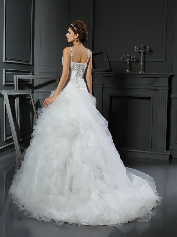 Ball Gown V-Neck Organza Sleeveless Ruffled Wedding Gown - Chloe Dress