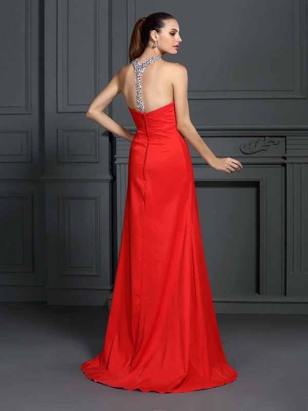 A-Line High Neck Satin Sleeveless Dress - Chloe Dress