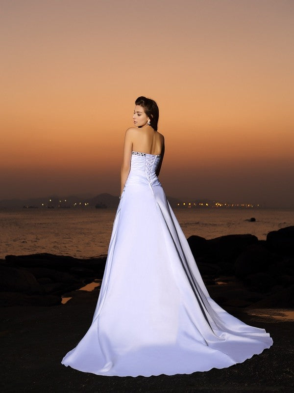 A-Line Strapless Satin Sleeveless Wedding Dress - Chloe Dress