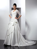 A-Line V-Neck Satin Applique Wedding Dress - Chloe Dress