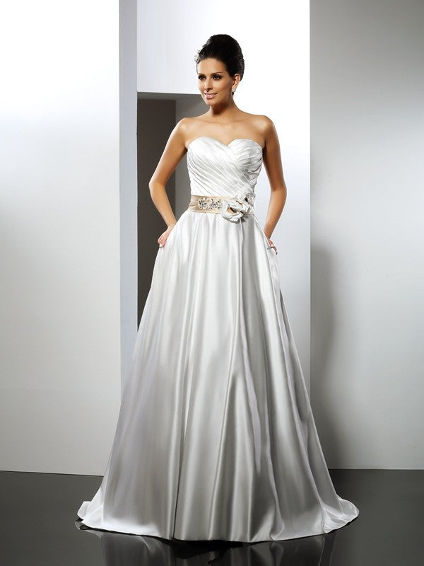 A-Line Sweetheart Satin Sleeveless Wedding Dress - Chloe Dress