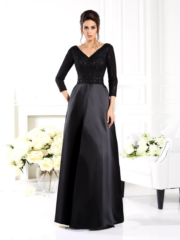 A-Line V-Neck Satin Three-Quarter Sleeve Dress - Chloe Dress