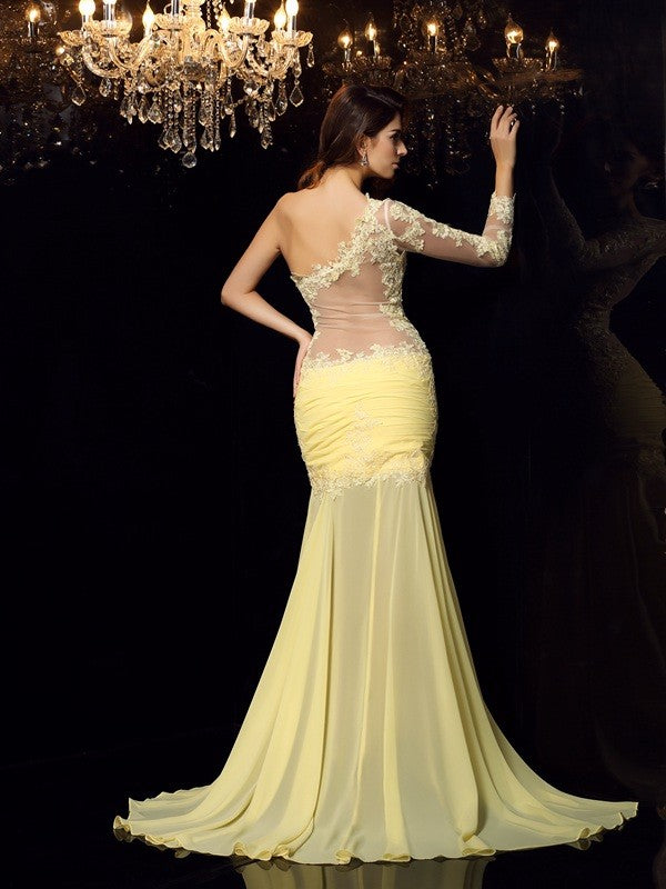 Mermaid One-Shoulder Chiffon Long Sleeve Applique Dress - Chloe Dress