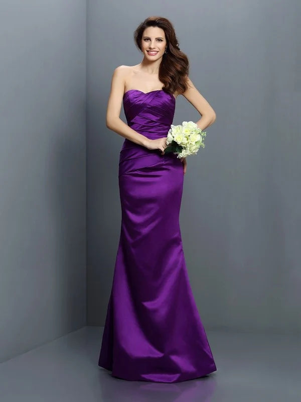 Purple Strapless Sweetheart Mermaid Satin Bridesmaid Dresses
