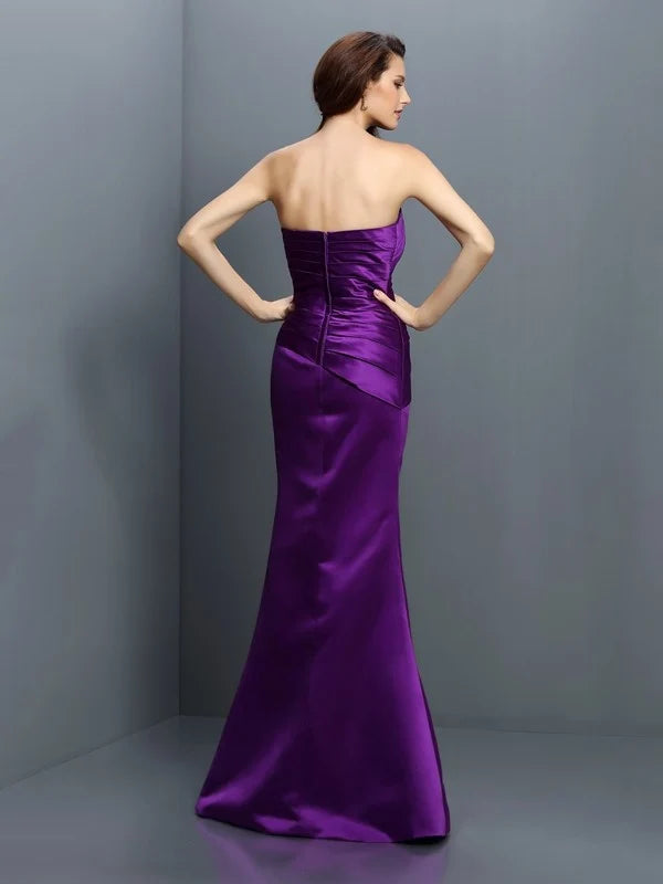 Purple Strapless Sweetheart Mermaid Satin Bridesmaid Dresses
