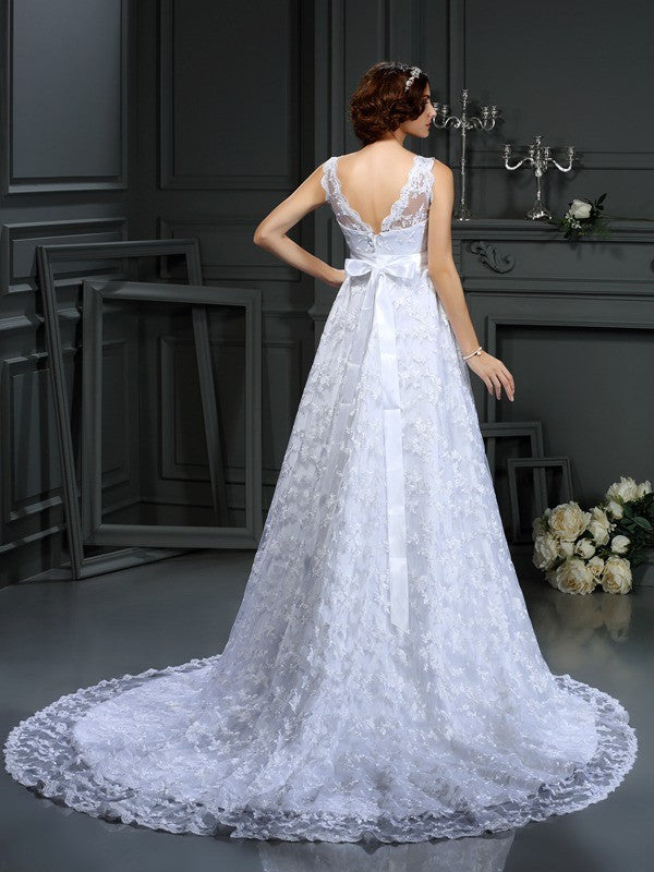 A-Line V-Neck Satin Sleeveless Wedding Dress - Chloe Dress