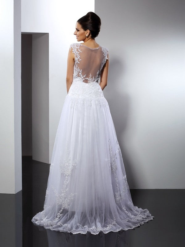 A-Line Lace Sleeveless Applique Wedding Dress - Chloe Dress