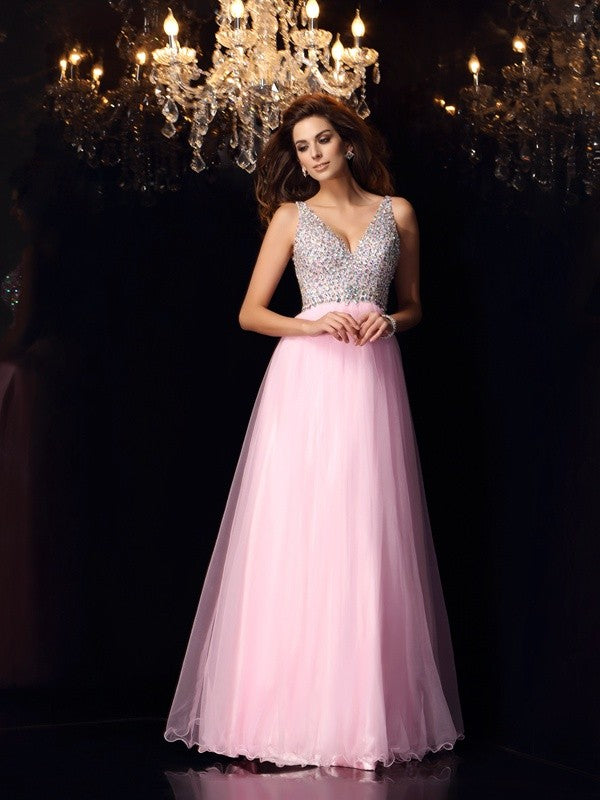 A-Line V-Neck Satin Sleeveless Ruffled Dress - Chloe Dress