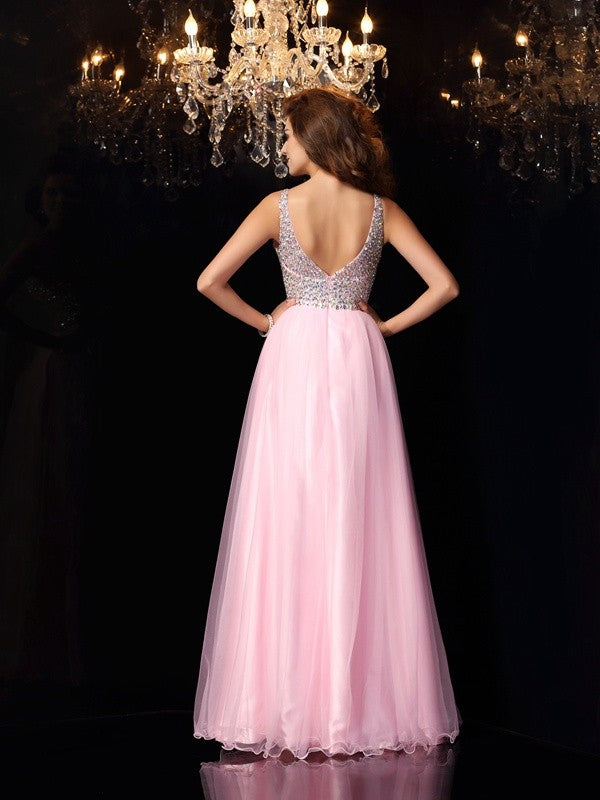 A-Line V-Neck Satin Sleeveless Ruffled Dress - Chloe Dress