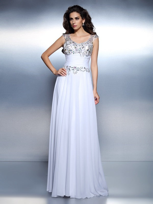 A-Line Chiffon Sleeveless Rhinestone Dress - Chloe Dress