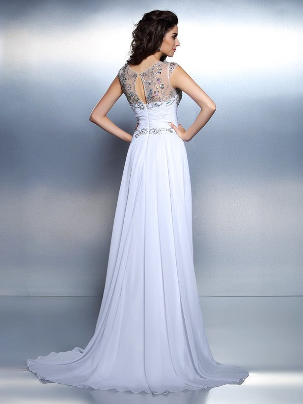 A-Line Chiffon Sleeveless Rhinestone Dress - Chloe Dress