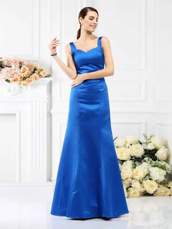 Royal Blue Sweetheart Wide Strap Satin Mermaid Bridesmaid Dresses