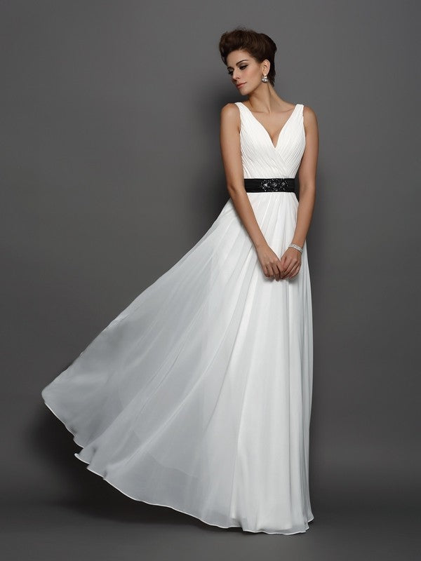 A-Line V-Neck Chiffon Sleeveless Wedding Dress - Chloe Dress