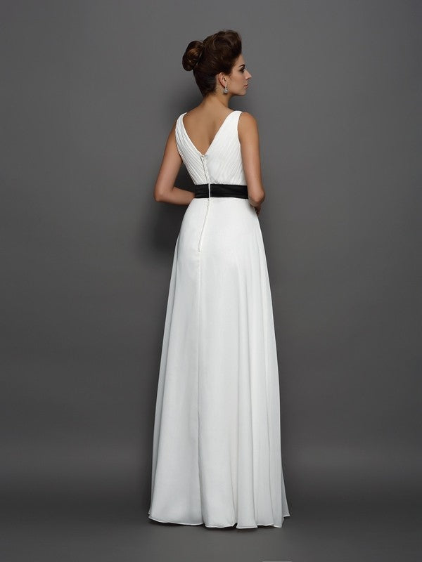 A-Line V-Neck Chiffon Sleeveless Wedding Dress - Chloe Dress