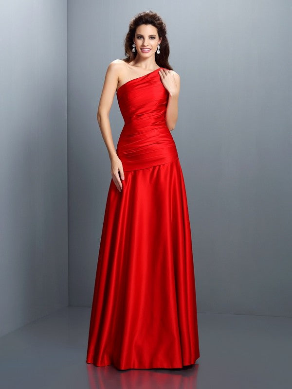 A-Line One-Shoulder Satin Sleeveless Pleated Dress - Chloe Dress