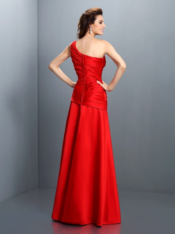 A-Line One-Shoulder Satin Sleeveless Pleated Dress - Chloe Dress