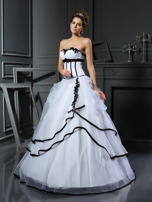 Ball Gown Sweetheart Satin Sleeveless Applique Wedding Gown - Chloe Dress
