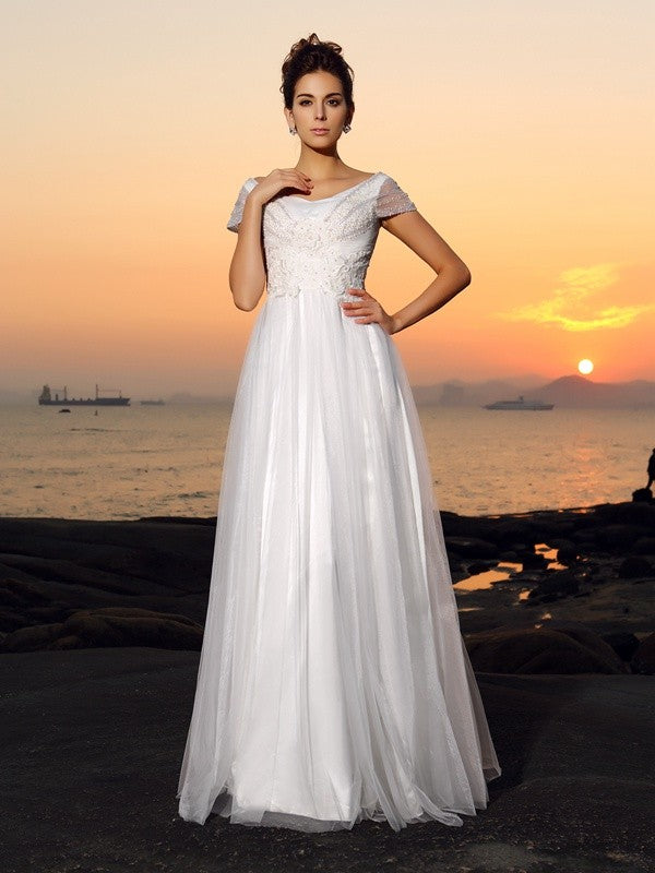 A-Line Tulle Short Sleeve Mini Wedding Dress - Chloe Dress