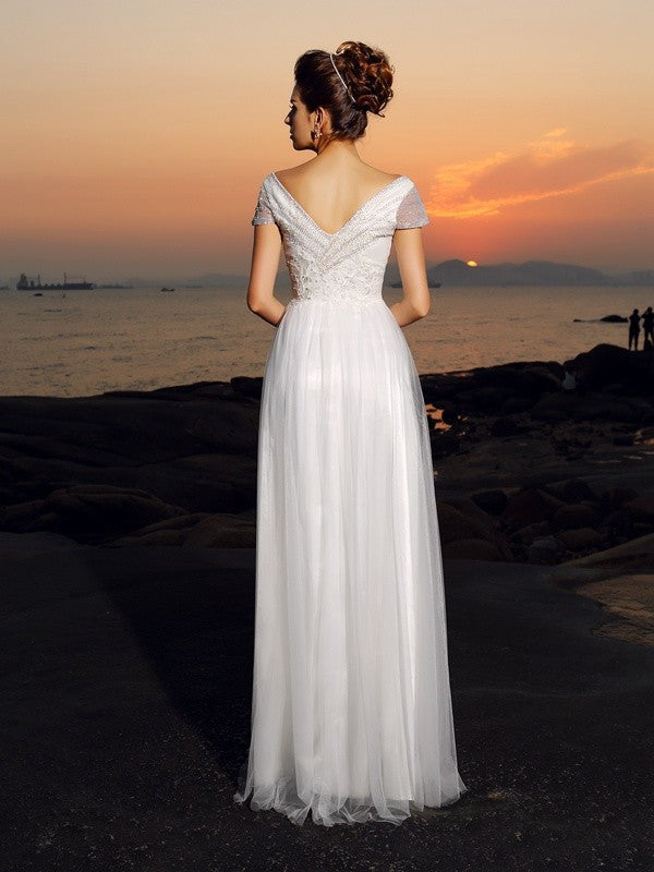 A-Line Tulle Short Sleeve Mini Wedding Dress - Chloe Dress