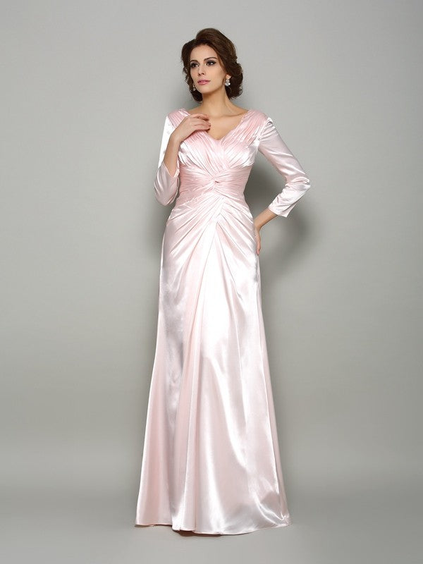 A-Line V-Neck Satin Long Sleeve Dress - Chloe Dress