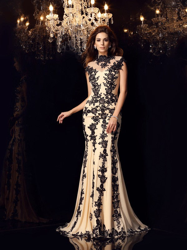 Mermaid High Neck Chiffon Sleeveless Applique Dress - Chloe Dress
