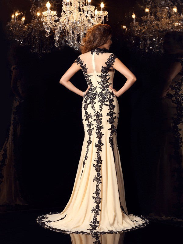Mermaid High Neck Chiffon Sleeveless Applique Dress - Chloe Dress