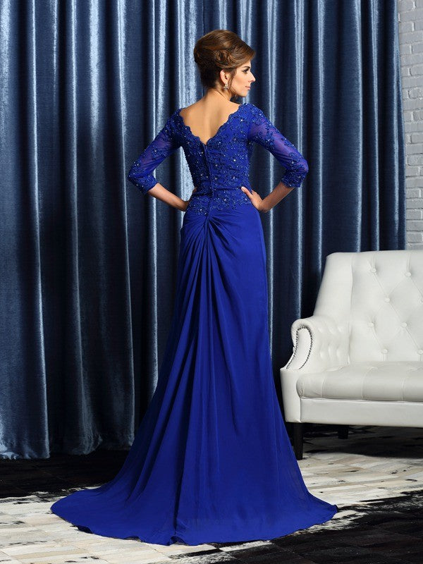 A-Line V-Neck Chiffon Three-Quarter Sleeve Applique Dress - Chloe Dress