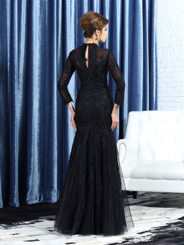 Mermaid High Neck Tulle Long Sleeve Applique Dress - Chloe Dress