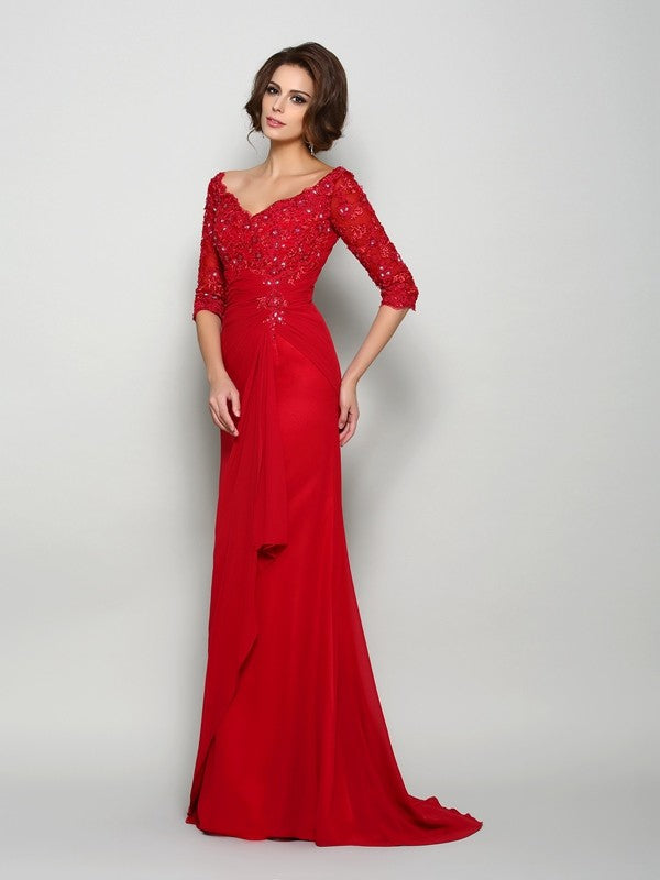 A-Line V-Neck Chiffon Applique Dress - Chloe Dress