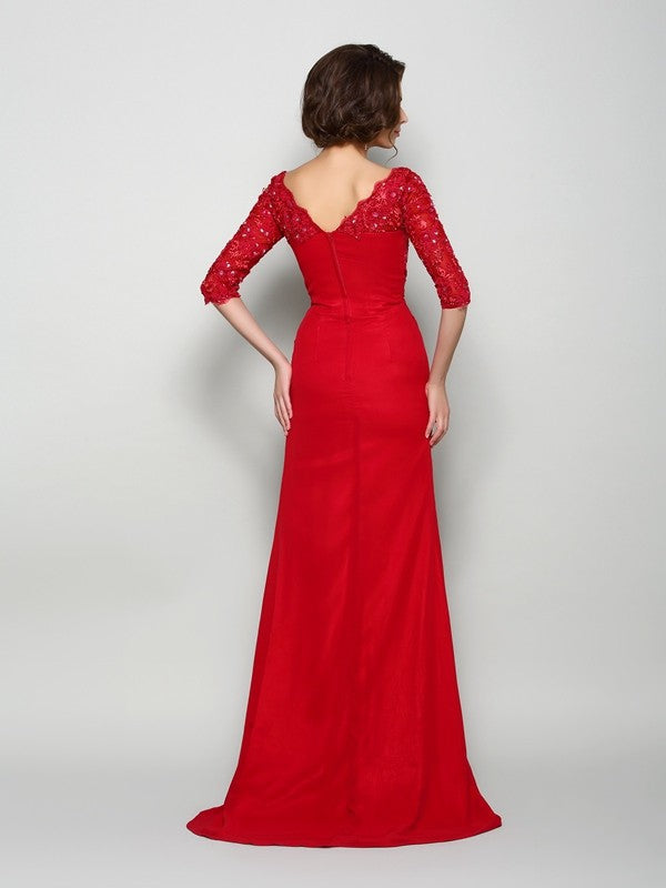A-Line V-Neck Chiffon Applique Dress - Chloe Dress
