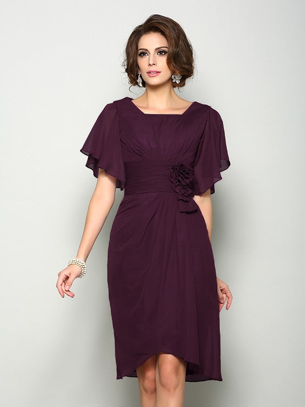 A-Line Square Neck Chiffon Short Sleeve Mini Dress - Chloe Dress