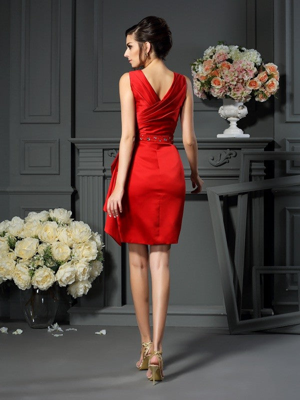 Sheath V-Neck Satin Sleeveless Mini Dress - Chloe Dress
