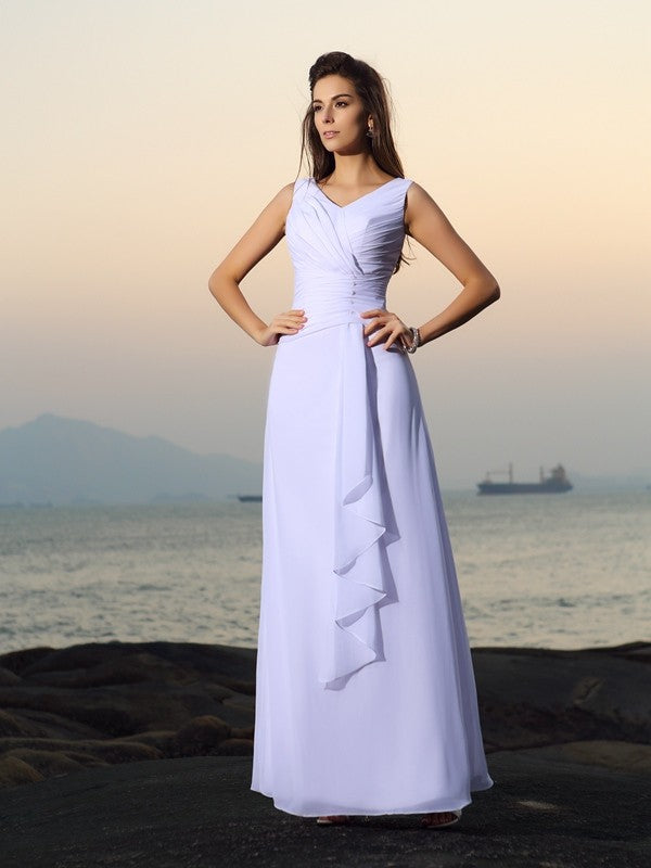 A-Line V-Neck Chiffon Sleeveless Pleated Wedding Dress - Chloe Dress