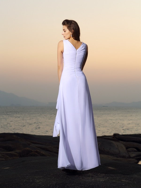 A-Line V-Neck Chiffon Sleeveless Pleated Wedding Dress - Chloe Dress
