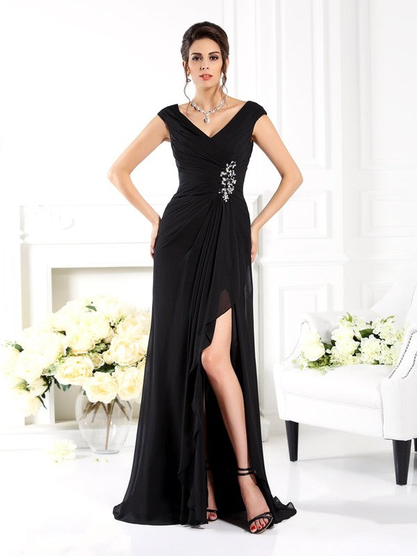 A-Line V-Neck Chiffon Sleeveless Ruffled Dress - Chloe Dress
