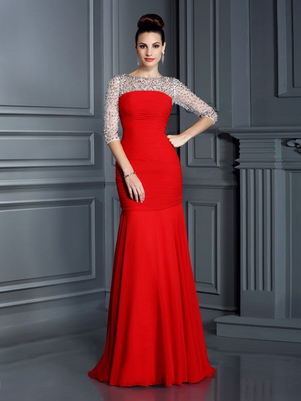 Mermaid Chiffon Three-Quarter Sleeve Dress - Chloe Dress