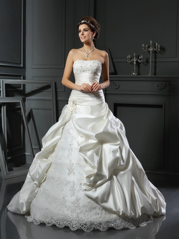 Ball Gown Sweetheart Satin Sleeveless Applique Wedding Gown - Chloe Dress