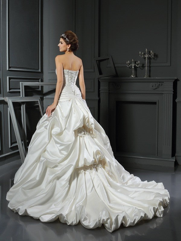 Ball Gown Sweetheart Satin Sleeveless Applique Wedding Gown - Chloe Dress