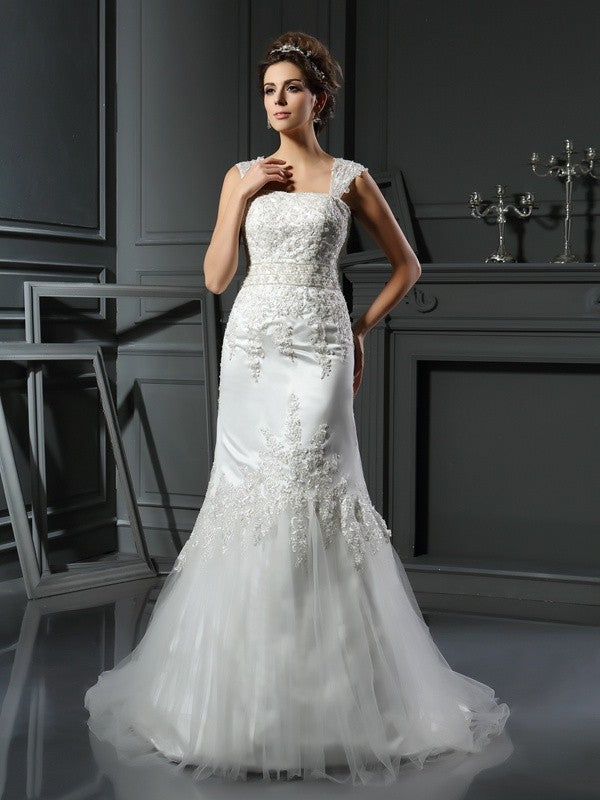Mermaid Satin Sleeveless Applique Wedding Dress - Chloe Dress