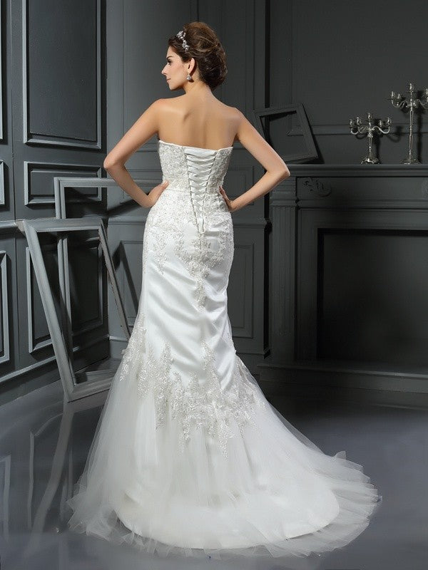 Mermaid Satin Sleeveless Applique Wedding Dress - Chloe Dress