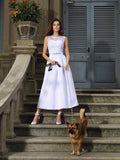 A-Line Satin Sleeveless Applique Tea-Length Wedding Dress - Chloe Dress