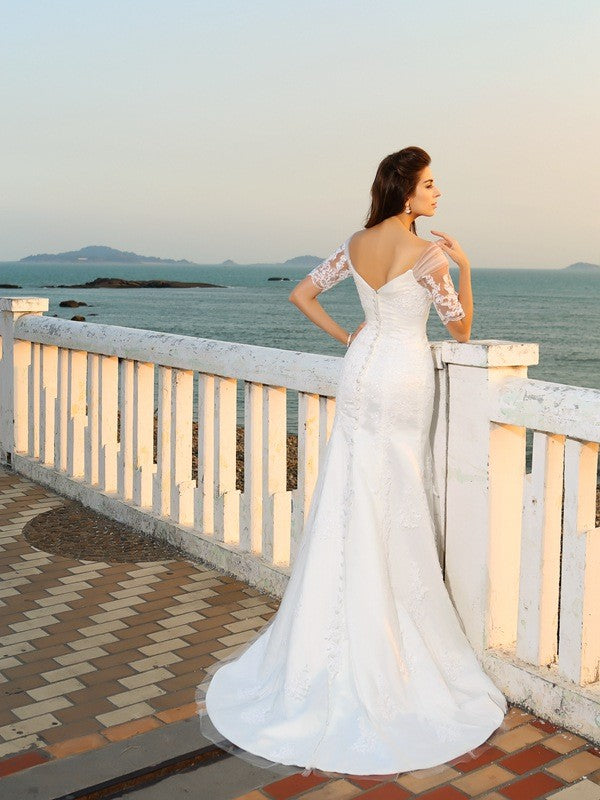 Sheath Sweetheart Satin Short Sleeve Applique Mini Wedding Dress - Chloe Dress