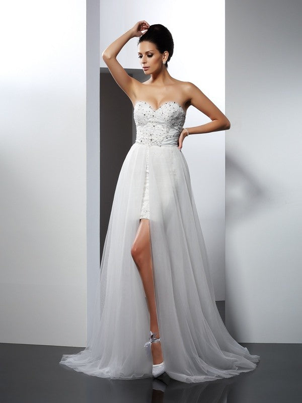 A-Line Sweetheart Tulle Sleeveless Applique Wedding Dress - Chloe Dress