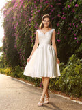 A-Line V-Neck Satin Sleeveless Mini Wedding Dress - Chloe Dress
