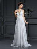 A-Line Halter Chiffon Sleeveless Wedding Dress - Chloe Dress