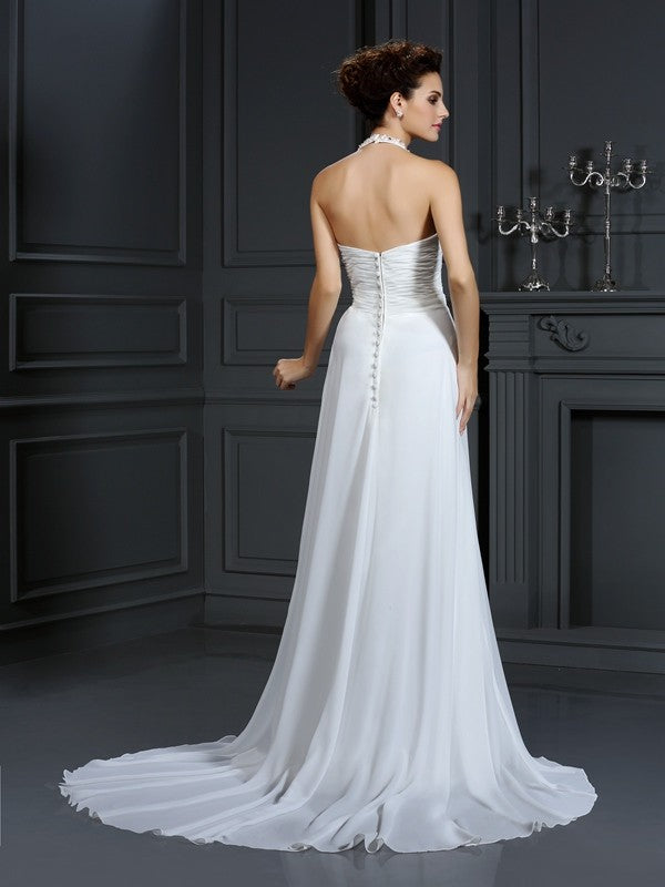 A-Line Halter Chiffon Sleeveless Wedding Dress - Chloe Dress