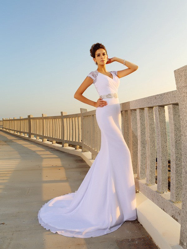 Sheath V-Neck Chiffon Sleeveless Wedding Dress - Chloe Dress
